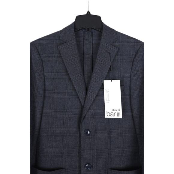 Bar III Men's Slim-Fit Stretch Sport Coat Blazer Blue Tan Plaid 40S NWT - Picture 4 of 7